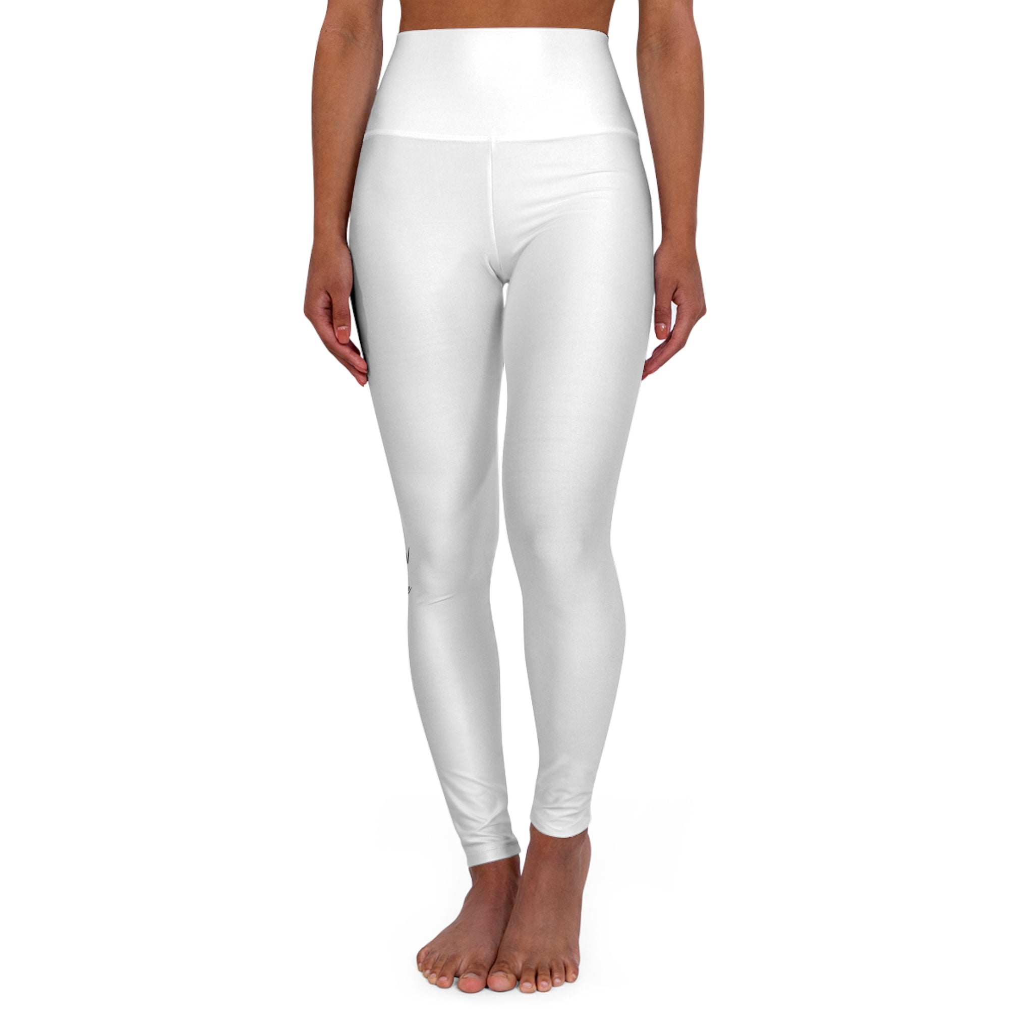 White High-Waisted Yoga Leggings — All-Over Print Activewear